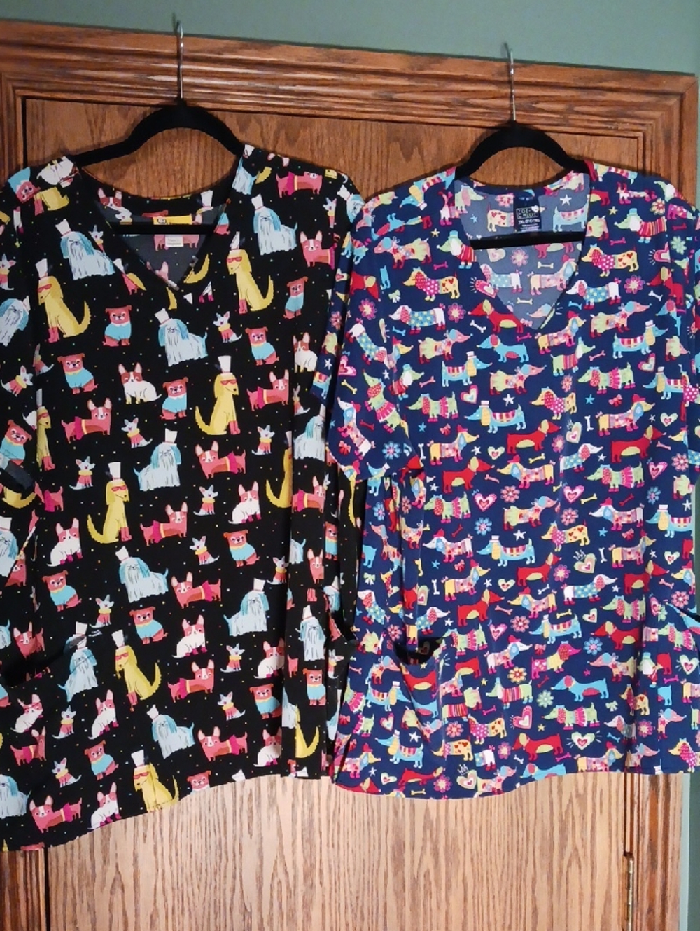 Two Women's Dog Themed Scrub Tops